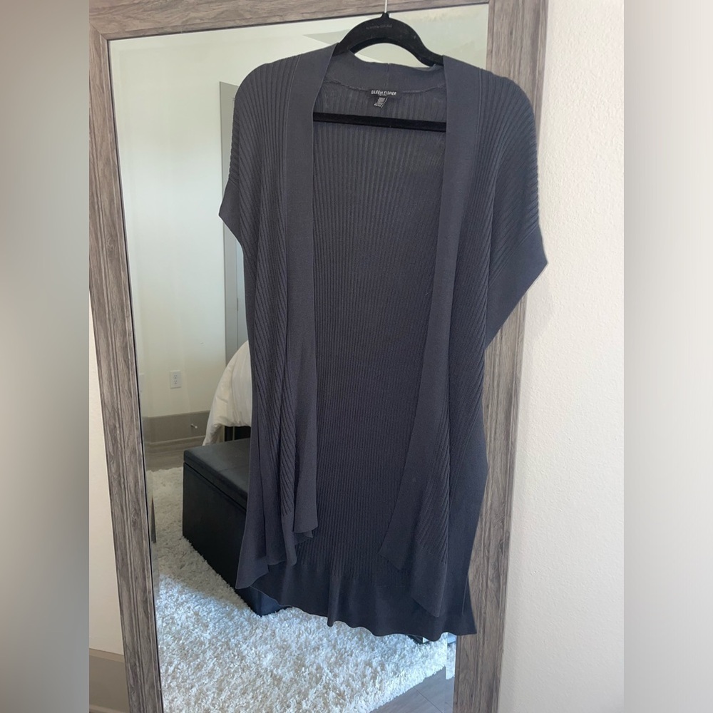 Avenue Charcoal Open-Front Short Sleeve Cardigan